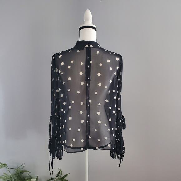 Tops Black & White Polka Dot Sheer Mock Turtleneck Top 4 - Picture 2 of 10